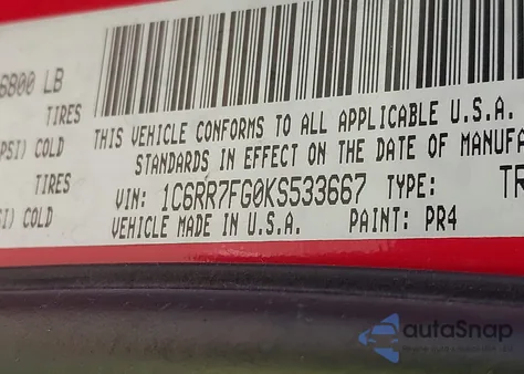 2019 Ram 1500 Classic Express 4X4 6'4 Box from USA, damaged, VIN 1C6RR7FG0KS533667